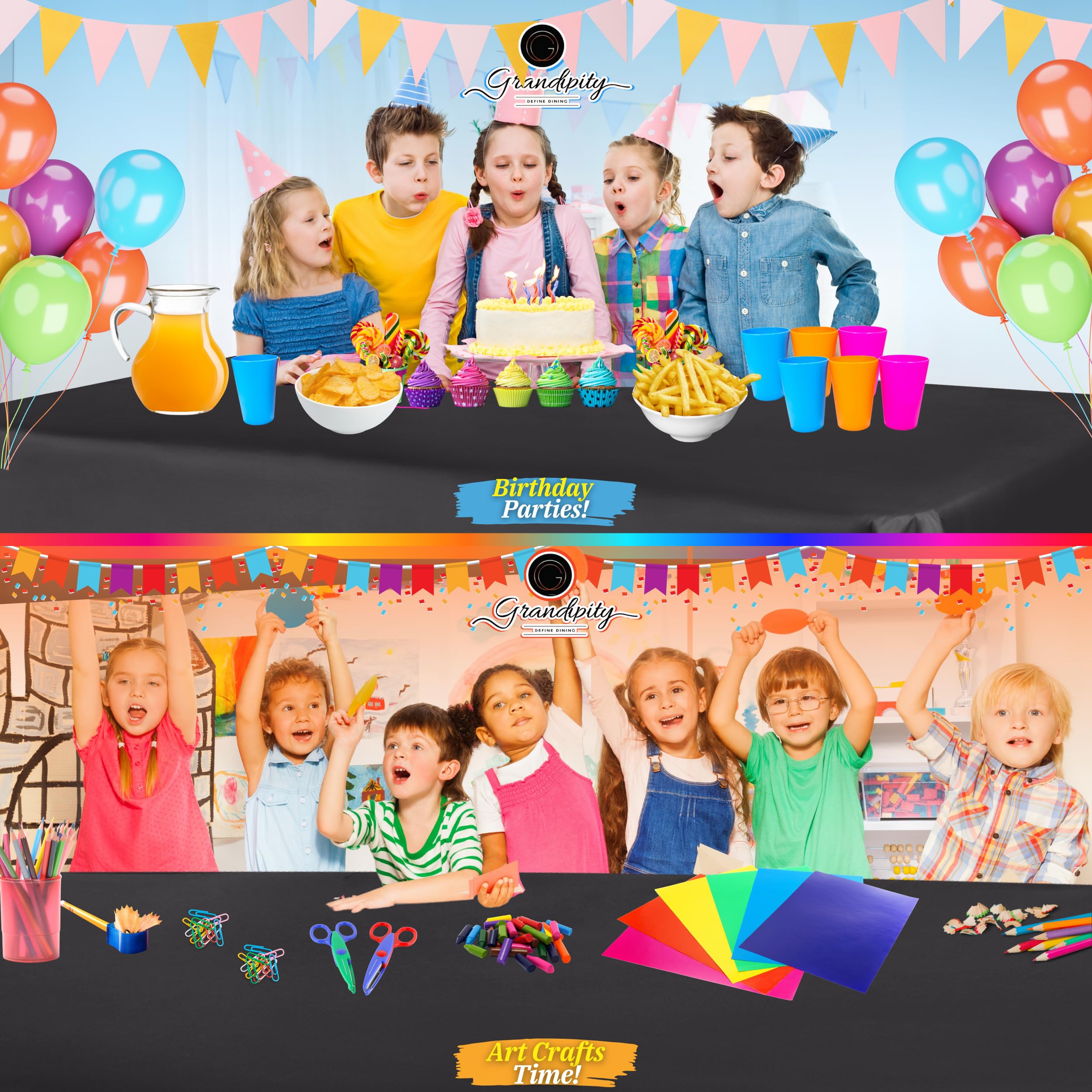 Grandipity Dark Grey Plastic Table Cloth Disposable (6 Pk) 54In X 108In Plastic Tablecloths For Rectangle Tables - Premium Party